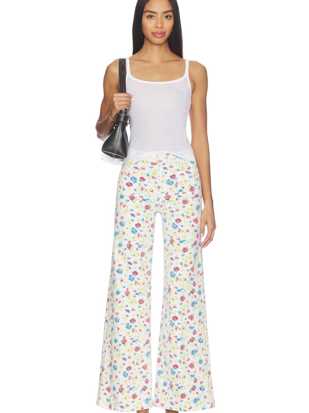 MOTHER White Wide-Leg Floral Jeans with Multicolor Print